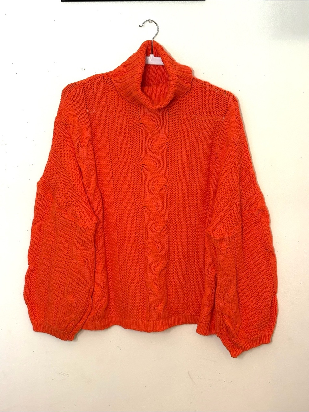 Chunky Cable Knit Turtleneck Sweater - Bright Orange. Size XL. NWOT.